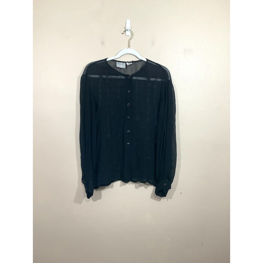 VTG Womens Sheer Embroidered Cardigan L Black Whimsigoth Fairy Grunge 90s Witchy